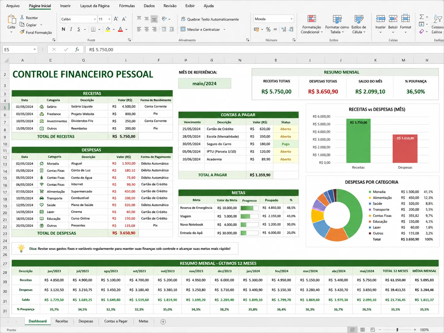 Prévia da planilha Agenda de Projetos e Atividades